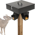 60lb Gravity Deer Feeder. Heavy Duty Deer Feeder with 4 Feed Head and Mounting Post, Galvanized Steel Metal Portable