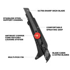 18mm Heavy Duty Utility Knife with Fin Design, Ratchet for Quick Blade Changes, Multi-purpose sprayed non-slip grip