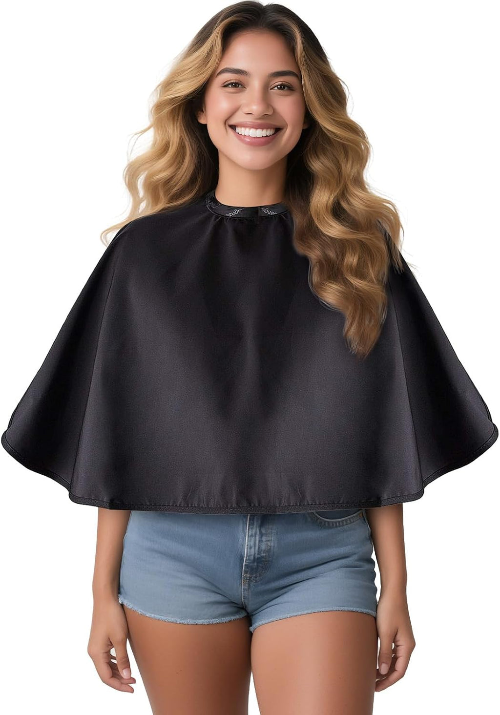 Black Makeup Cape Shorty Styling Cape Hairdressing Shampoo Cape | Water & Chemical Resistant,Shortie Makeover Bib for