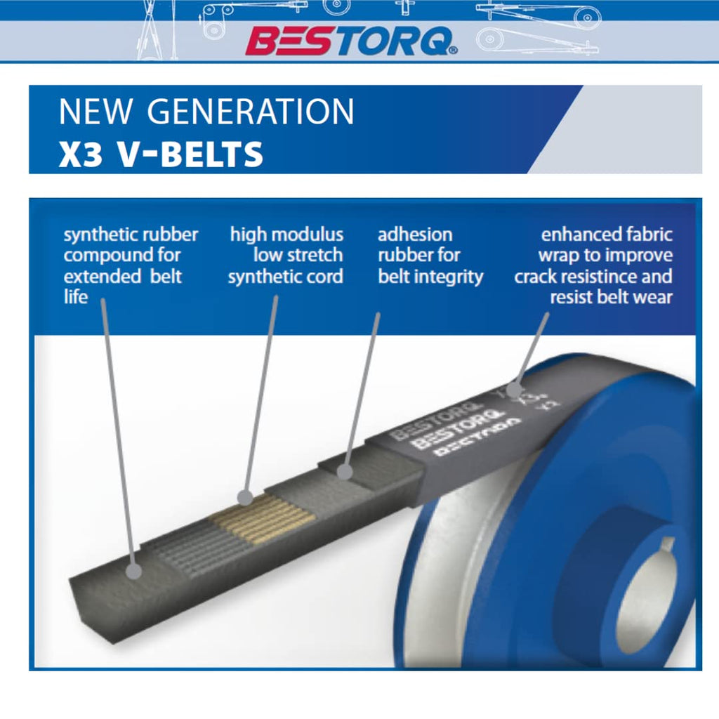 BESTORQ B30 or 5L330 Rubber V-Belt, Wrapped, Black, 33" Length x 0.66" Width x 0.44" Height