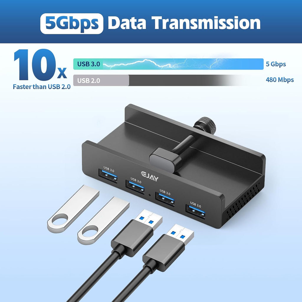 Clamp USB Hub 4-Port USB-A Hub 4.92ft Cable for iMac & PC