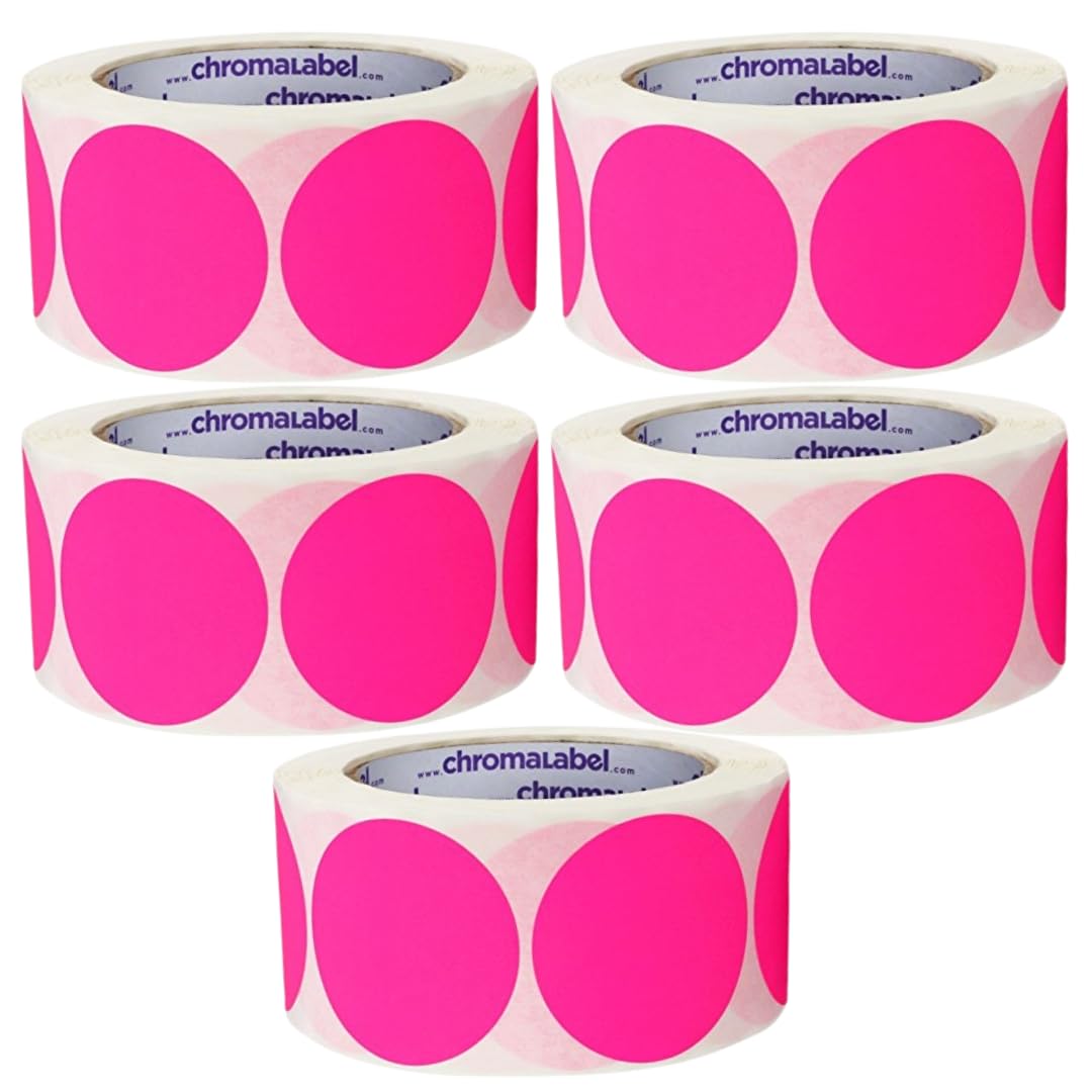 2 Inch Fluorescent Pink Dot Stickers, 500/Roll, Case of 5