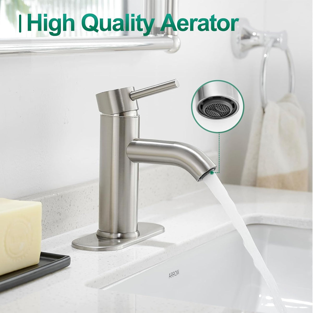 Bathroom Faucet Brushed Nickel Modern Single Hole Bathroom Sink Faucet with Single Handle Suitable for 1 or 3