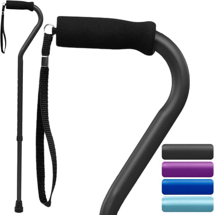 Offset Walking Cane with Comfort-Foam Handle - for Women, Men, Seniors - Lightweight & Adjustable Single Point