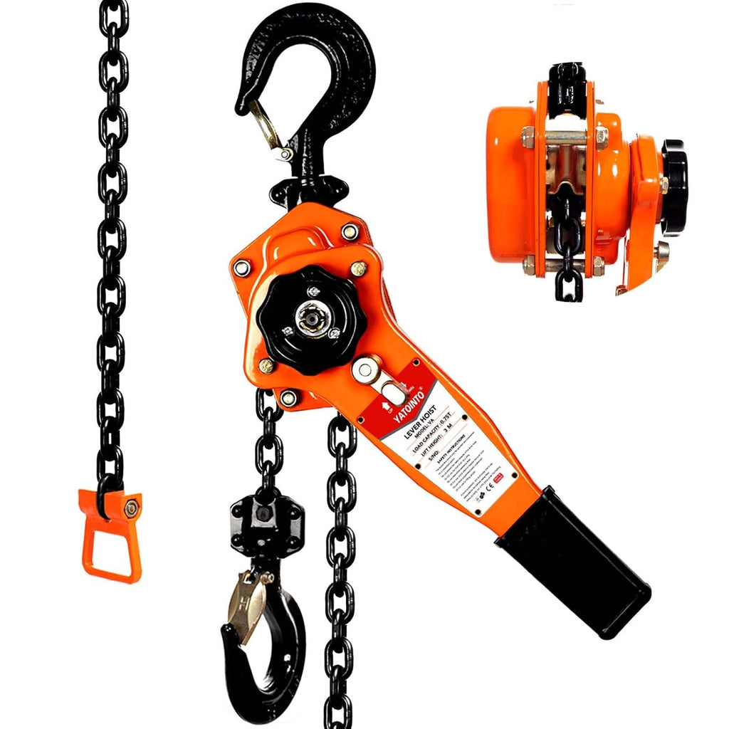 Lever Chain Hoist, 3/4 Ton Come Along Winch, 10FT Manual Ratchet Puller Hoist,G80 Black Chain and 2 Heavy Duty