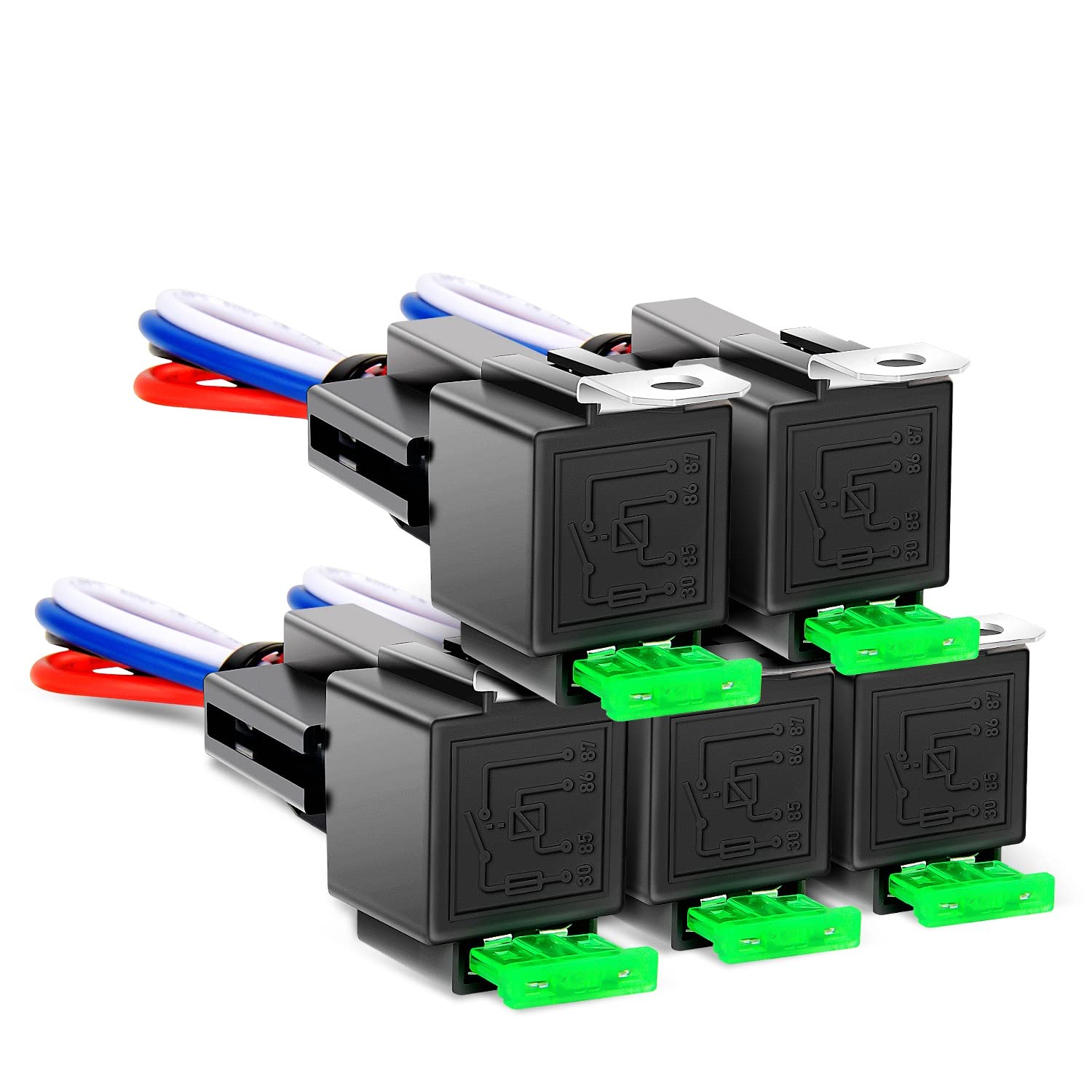 5 PCS 30A Fused Relay w/Socket 4 Pin SPST Interlocking Relay