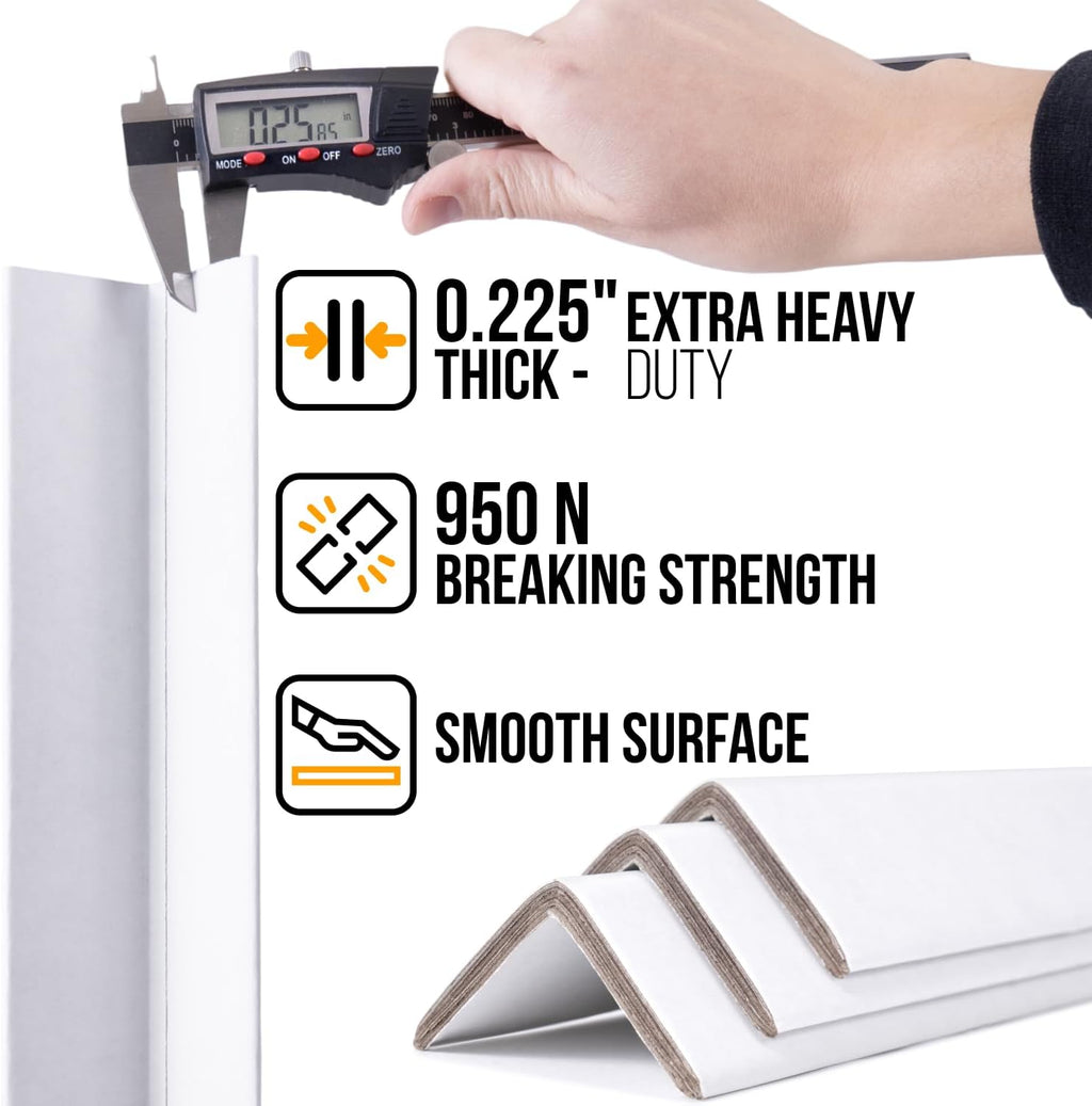 48" x 2" x 2" Reinforced Cardboard Edge Protectors, White (Pack of 12) – 0.225" Thick Extra Heavy-Duty Cardboard
