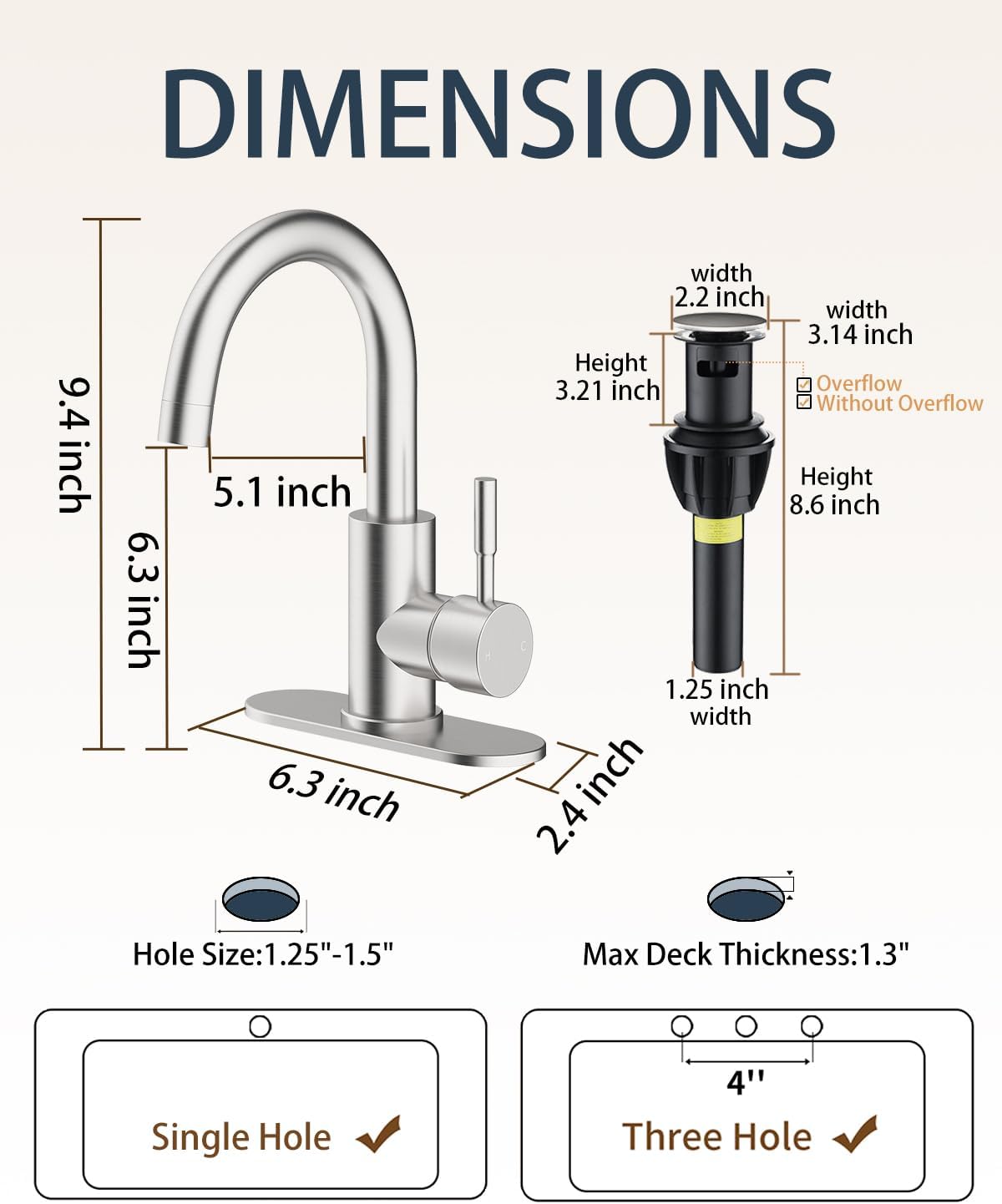 Bathroom Faucet 1 Hole Single Handle for Vanity Faucet Brushed Nickel