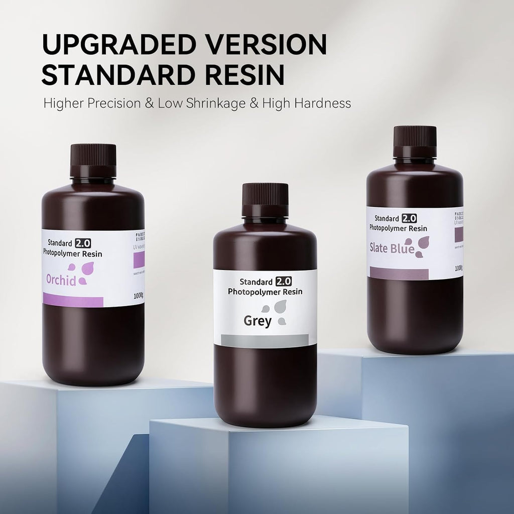 Upgraded Standard 3D Printer Resin 2.0, High Precision, Low Odor, Higher Toughness, 405nm UV Curing Photopolymer