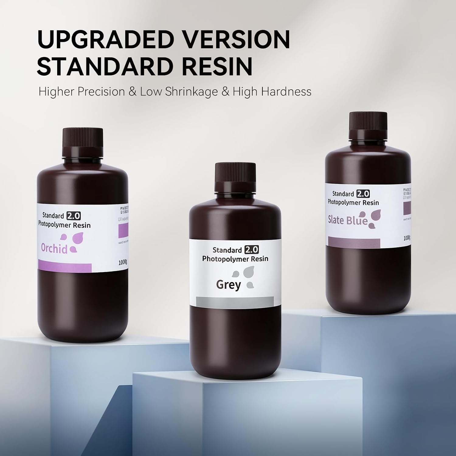 Upgraded Standard 3D Printer Resin 2.0, High Precision, Low Odor, Higher Toughness, 405nm UV Curing Photopolymer