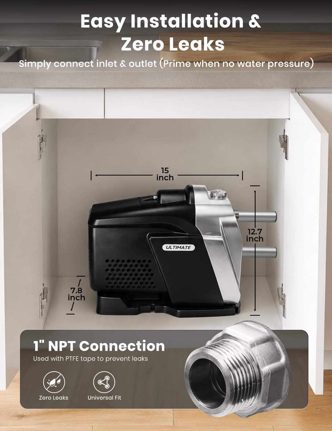 3/4HP Water Pressure Booster Pump for Home 70psi, 110-120V