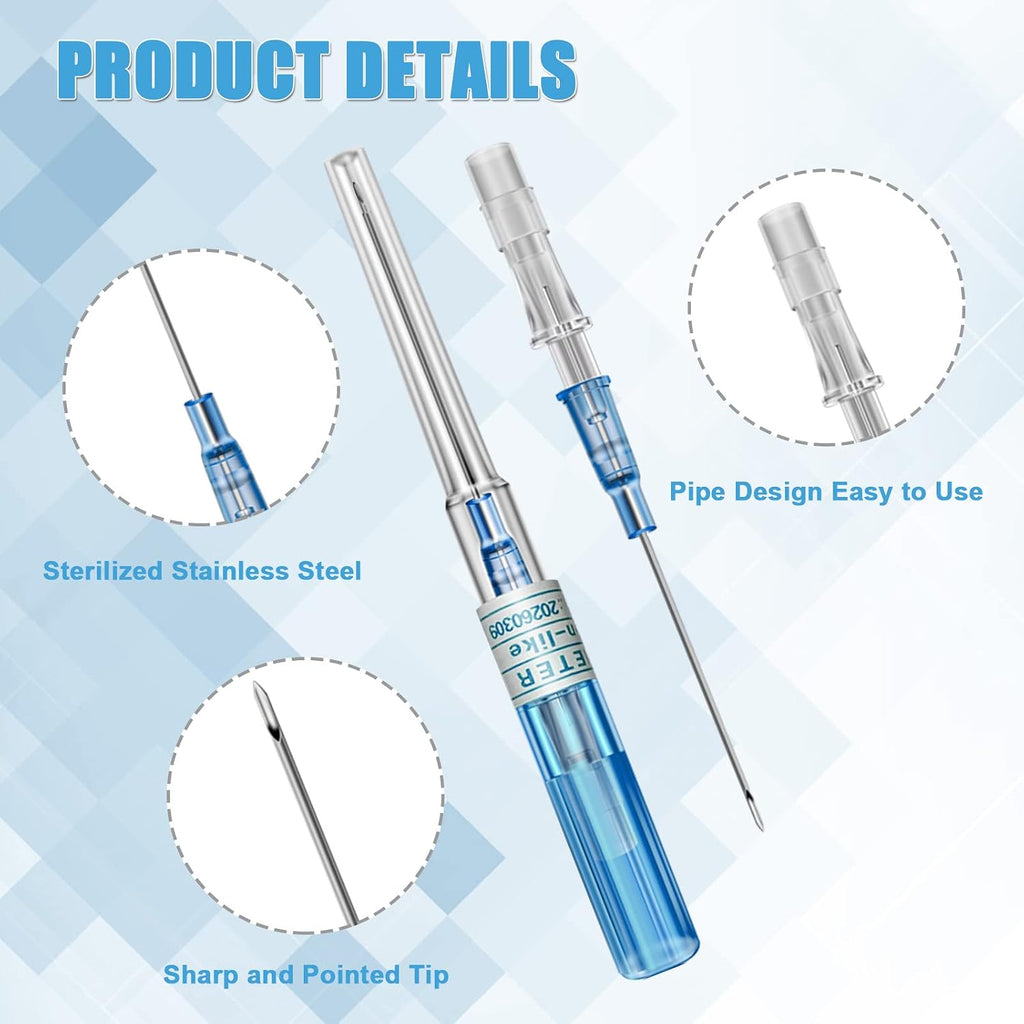 Juder 16G Catheter Piercing Needles - 50Pcs Kit for Ear, Nose, Lip, Tongue, Belly & Cartilage Piercing