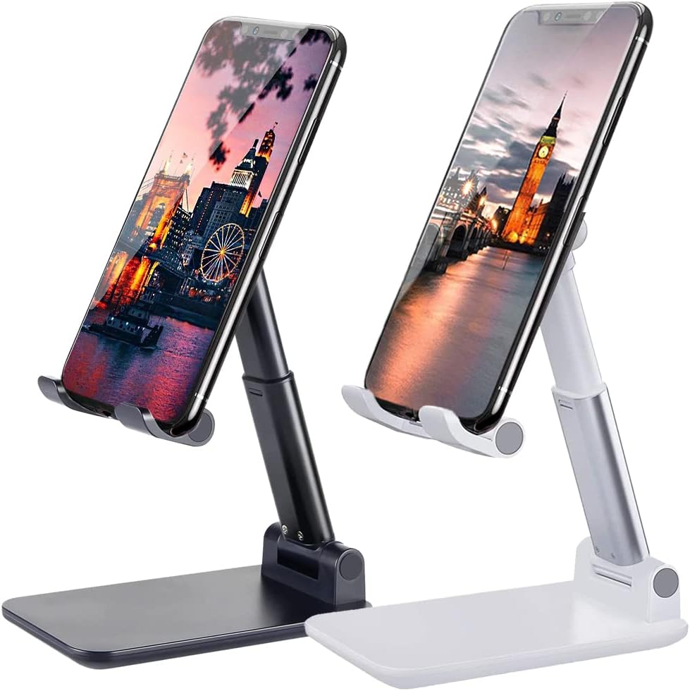 2 Pcs Cell Phone Stand, Adjustable Angle Height Phone Stand for Desk, Fully Foldable/Portable Phone Holder