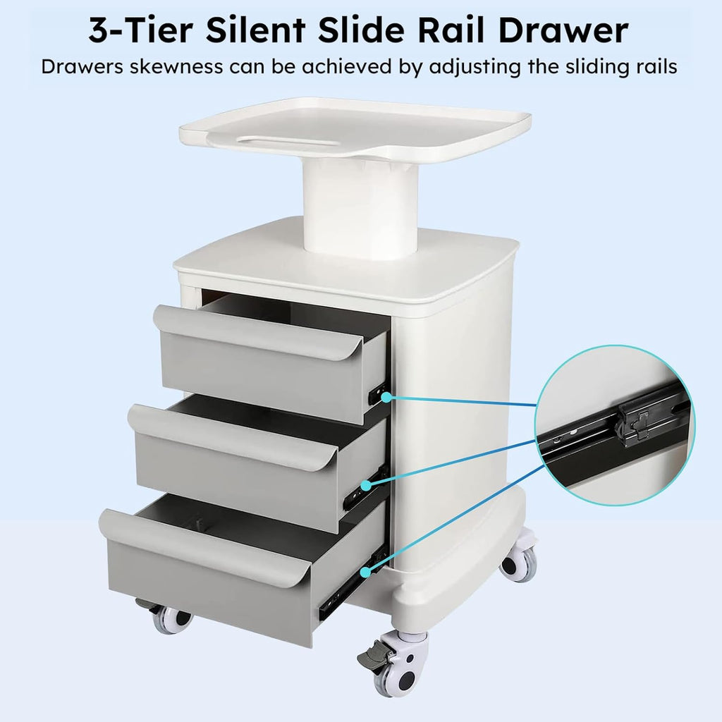 Mobile Ultrasound Cart for Imaging Scanner - Medical Trolley With 3 Drawers and 4 Universal Quiet Wheels - 110LBS