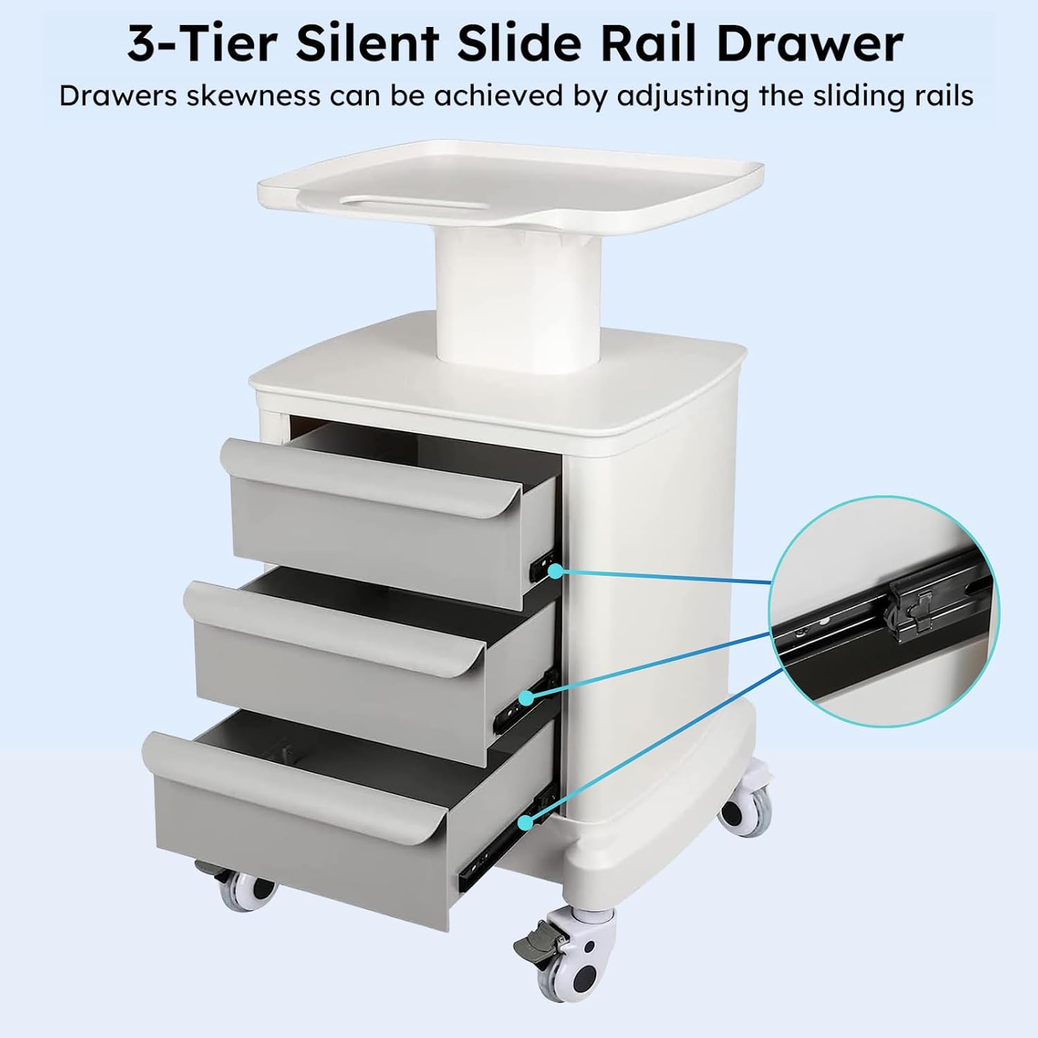 Mobile Ultrasound Cart for Imaging Scanner - Medical Trolley With 3 Drawers and 4 Universal Quiet Wheels - 110LBS