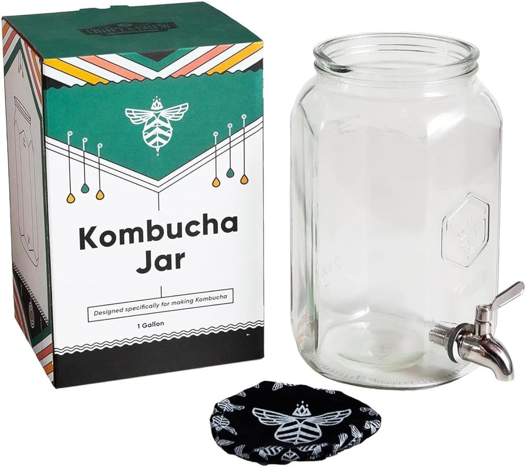 Kombucha Jar with Dispensing Valve - For Kombucha Fermentation - Includes Custom Cloth Cover- Proprietary Design