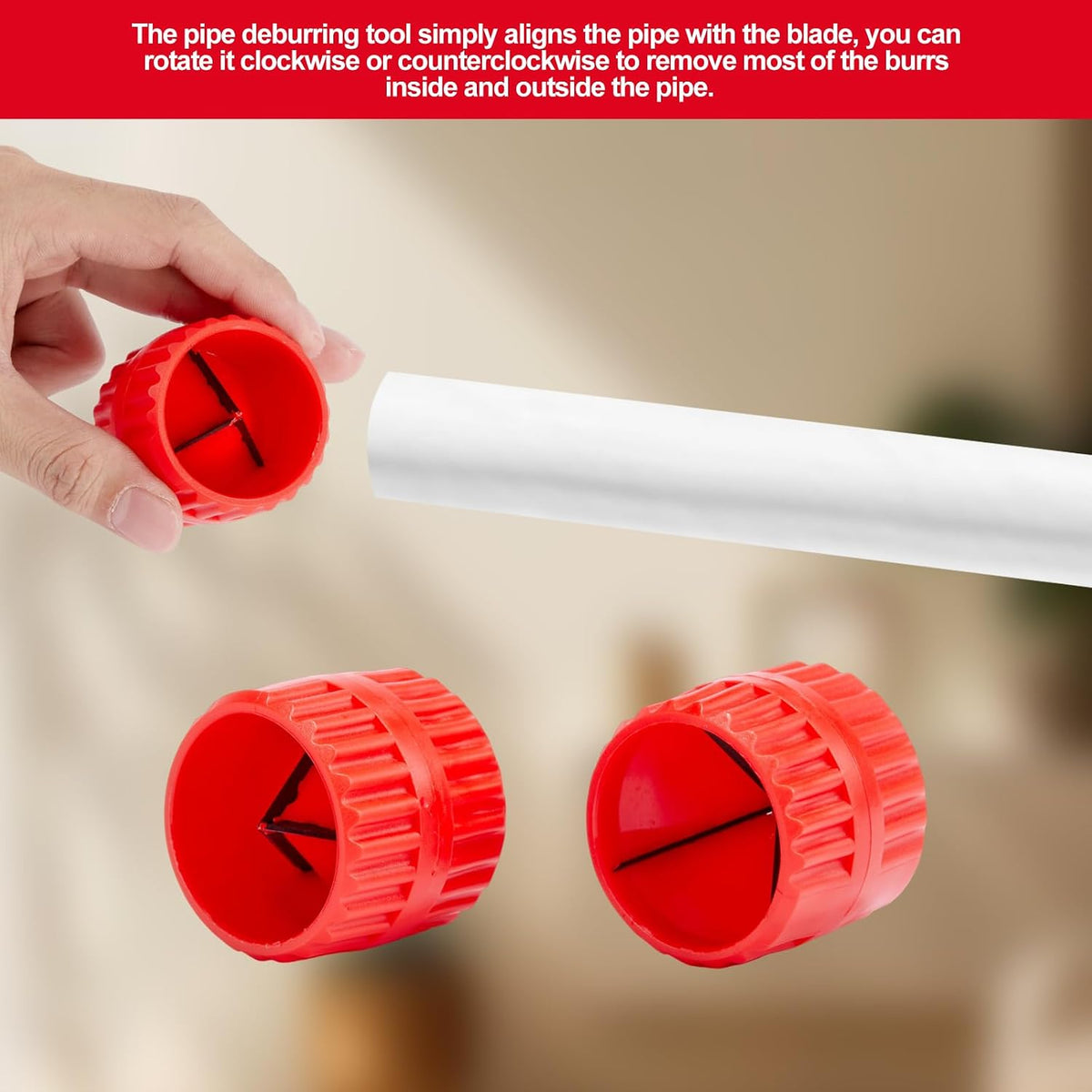 1/4'' - 1'' Depth Gauge with 2Pcs Pipe Deburring Tools Kit, 1/8'' to 1-5/8'' Inner Outer Reamer Pipe Tubing Chamfer