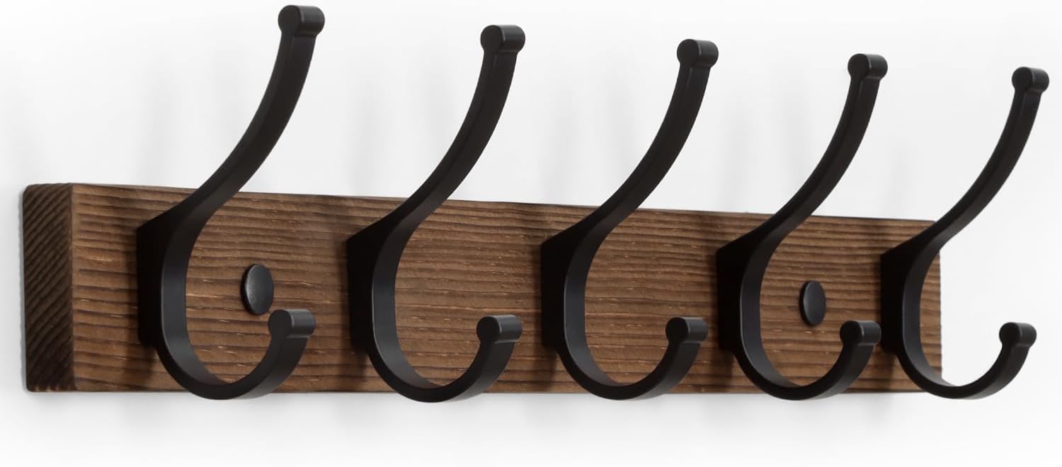 Coat Rack Wall Mount, 16.5 Inches Wood Coat Hooks, Wall Hooks for Hanging, Hat Rack Bag Hanger Key Holder for Wall