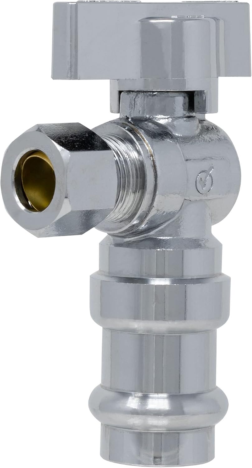 Angle Stop Valve, 1/2" Press x 3/8" COMP, 5 Pack