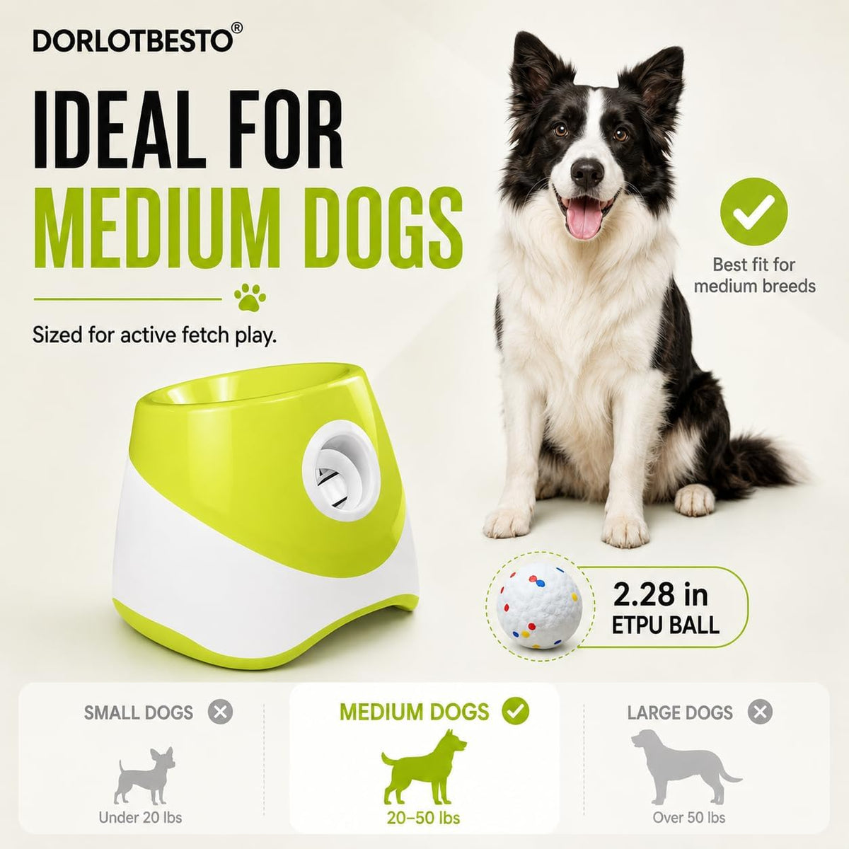 Automatic Ball Launcher for Medium Dogs, 2.28-Inch ETPU Balls