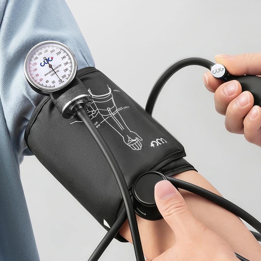 Manual Blood Pressure Cuff, Accurate Measurement (Black) | 9–17 inch D-Ring Arm Cuff, Carrying Case Included