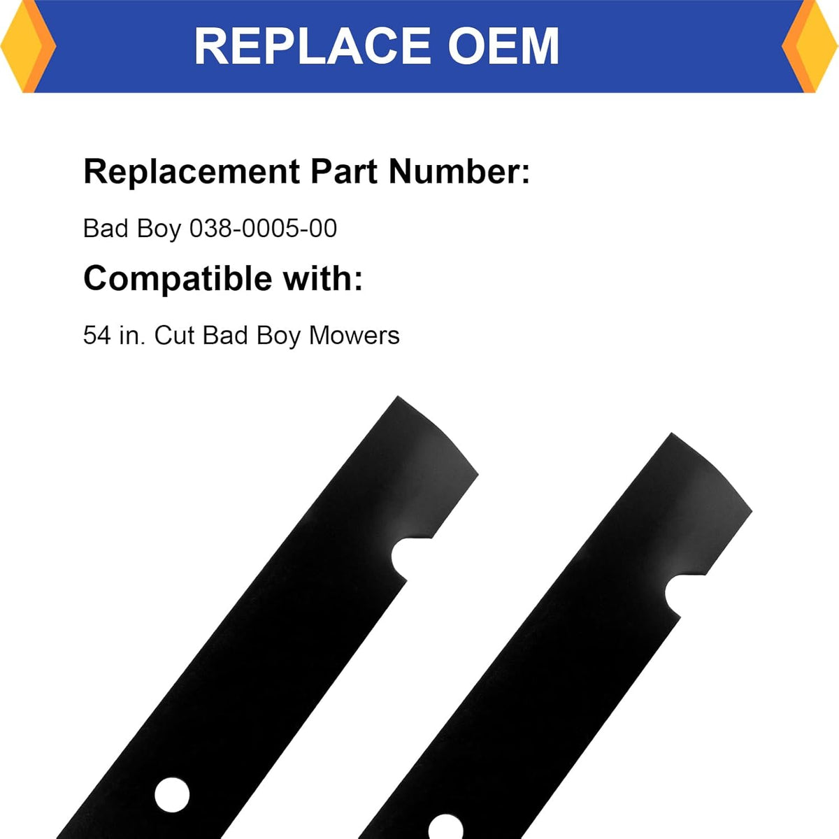 (3 Pack) Replacement Lawn Mower Blades for OEM 038-0005-00, Compatible with 54'' Cut Bad Boy Mower