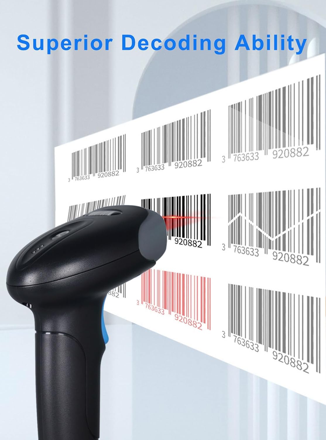 1D 2D QR Barcode Scanner Wireless, Handheld Cordless Bar Codes Reader | with 2000mAh Battery for Mobile Payment