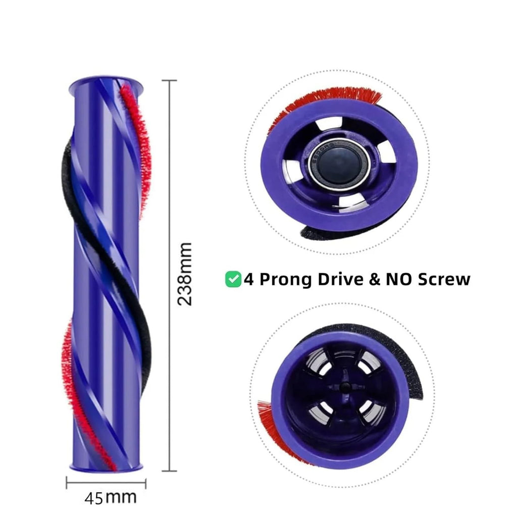 Roller Brush,Compatible For Dyson V6 V7,Old Version Vacuum Replacement Bar Assembly Part 966084-01 4 Prong No Screw