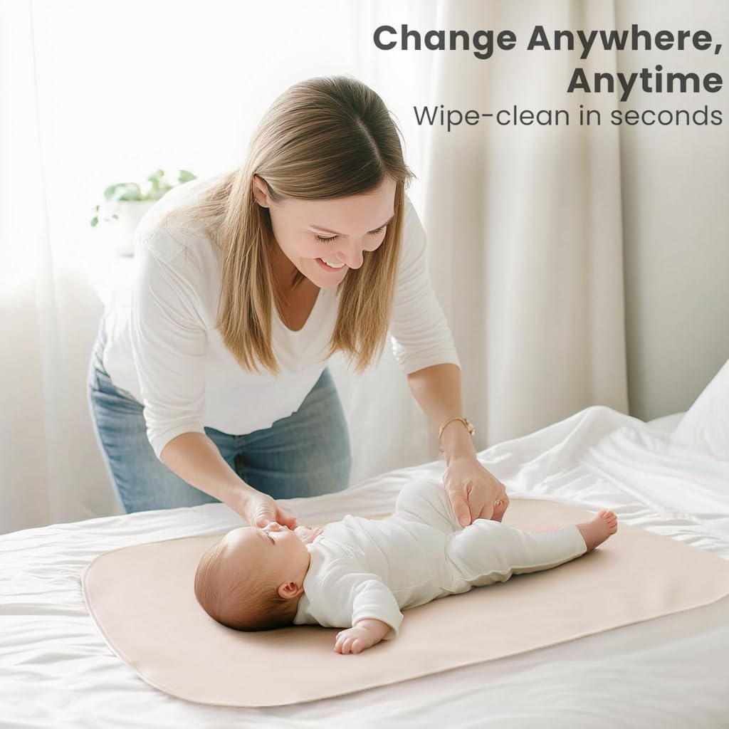Faux Leather Baby Changing Mat, Waterproof, Wipeable & Portable Diaper Changing Pad for Travel or Home, Fits