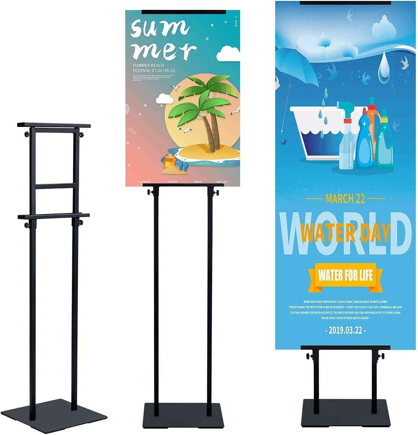 Heavy Duty Poster Stand with Non-Slip Mat Base, Adjustable Pedestal Sign Stand Up to 79 inch, Double Side Floor