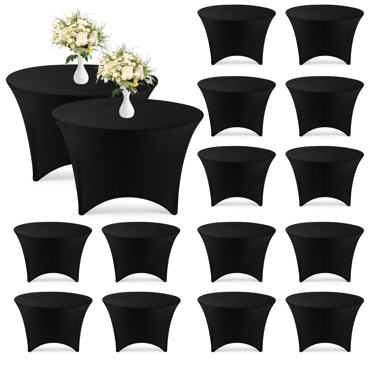 15 Pcs Spandex Round Tablecloth Fitted Stretch, 5 Ft,60inch, Black