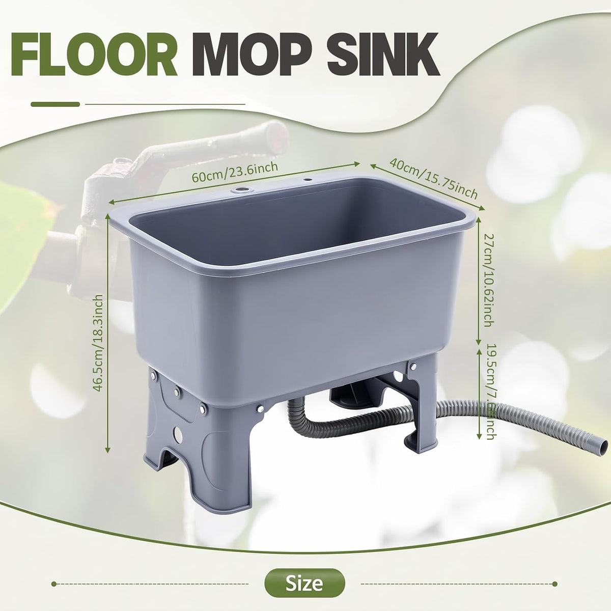 24 Inch Mop Sink Plastic Utility Basin with Raised Stand and Drain Hose
