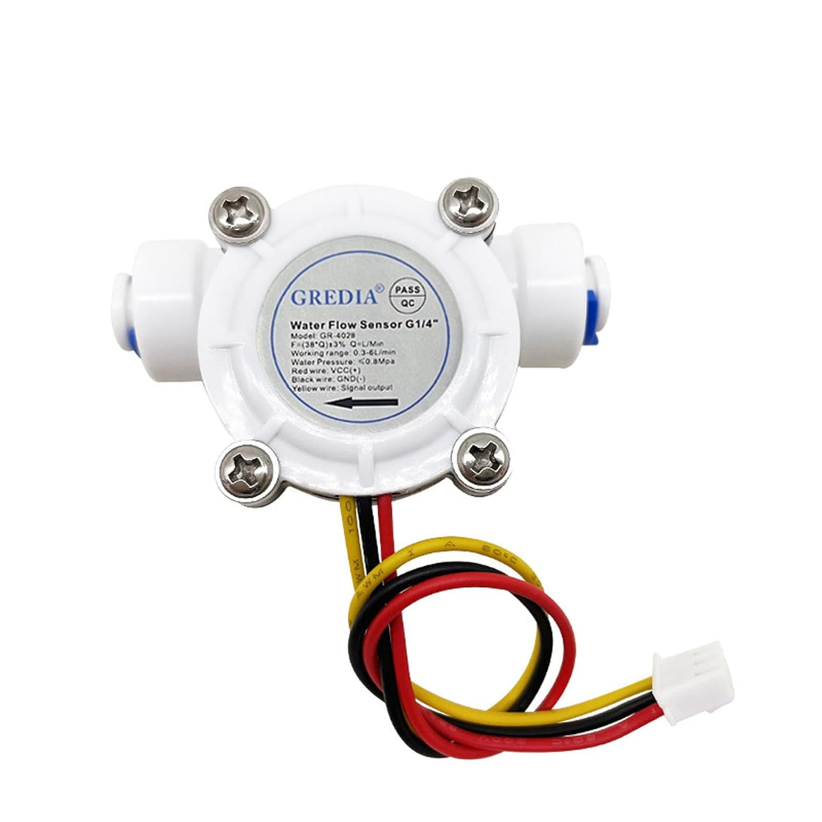 1/4" Quick Connect Water Flow Sensor Food-Grade Switch Hall Effect Flowmeter Fluid Meter Counter 0.3-6L/min (Pack of 2）
