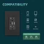 TOPELER Black USB Outlet, 6.0A/30W Dual Type A&C USB Charging Wall Outlet