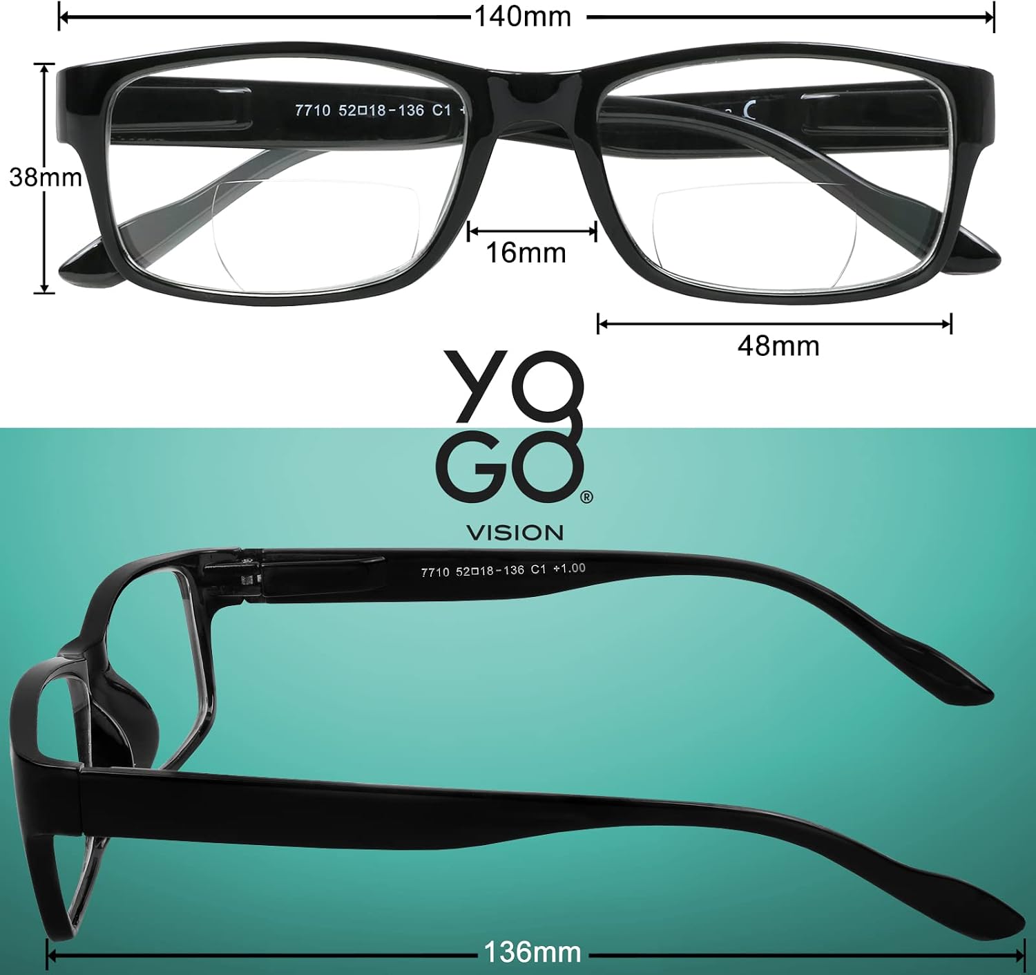 Bifocal Reading Glasses for Men and Women Rectangle MultiFocal Readers with Spring Hinges Retro Design