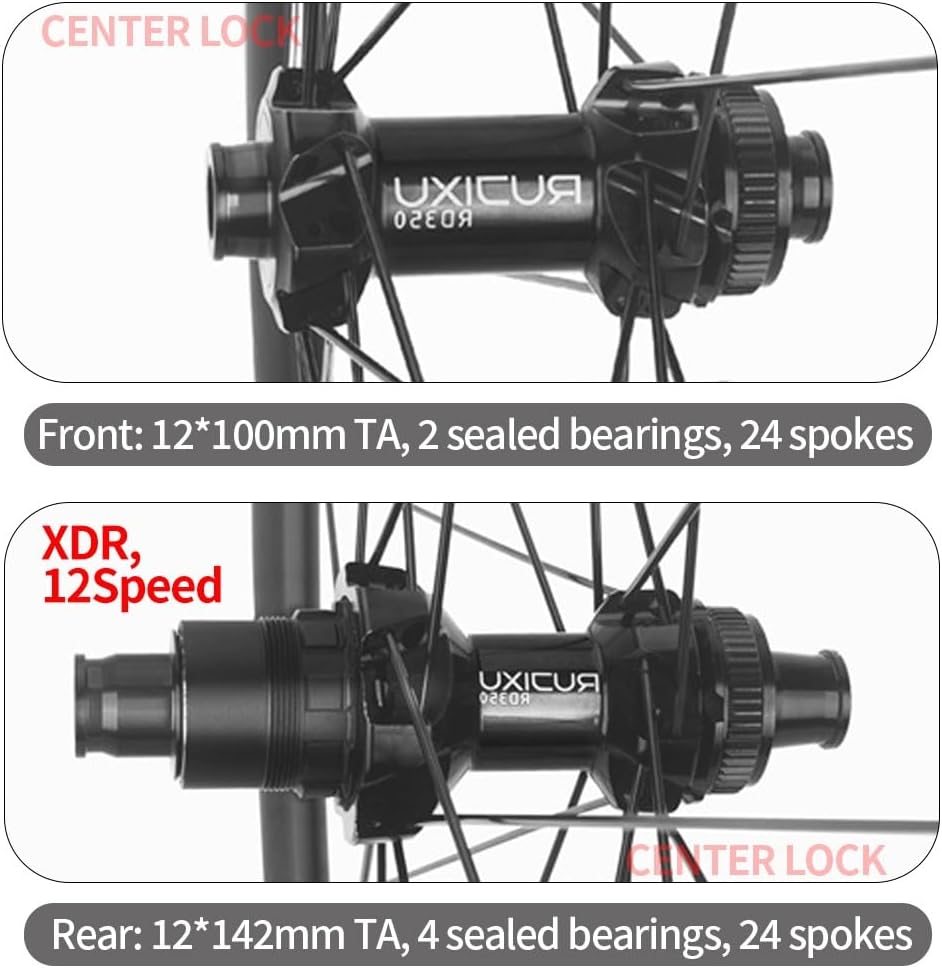 700C Gravel Road Bike Wheelset 30/35mm Ultralight Aluminum Double Wall Rims Center Lock Thru Axle, Tubeless Ready