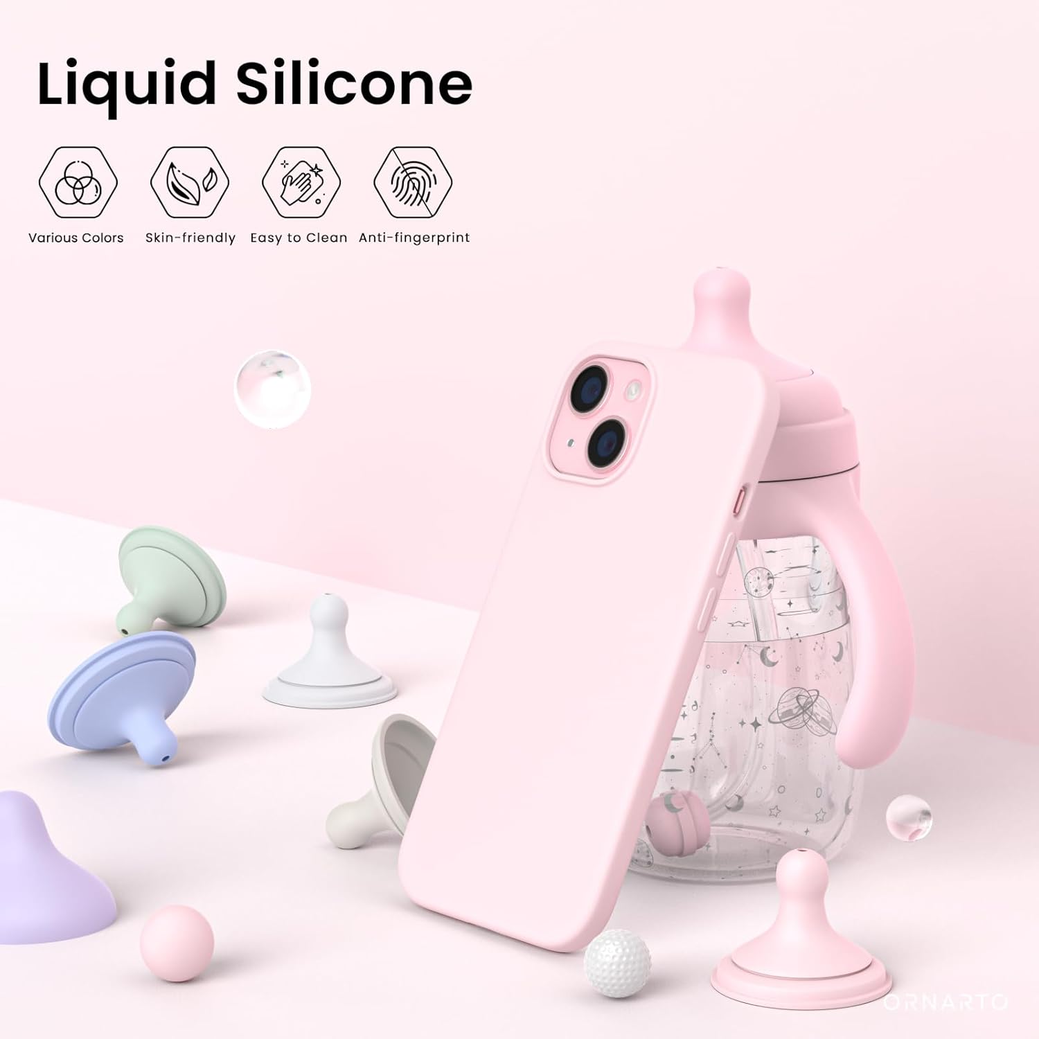 Compatible with iPhone 15 Case 6.1, Slim Liquid Silicone 3 Layers Full Covered Soft Gel Rubber Phone Case
