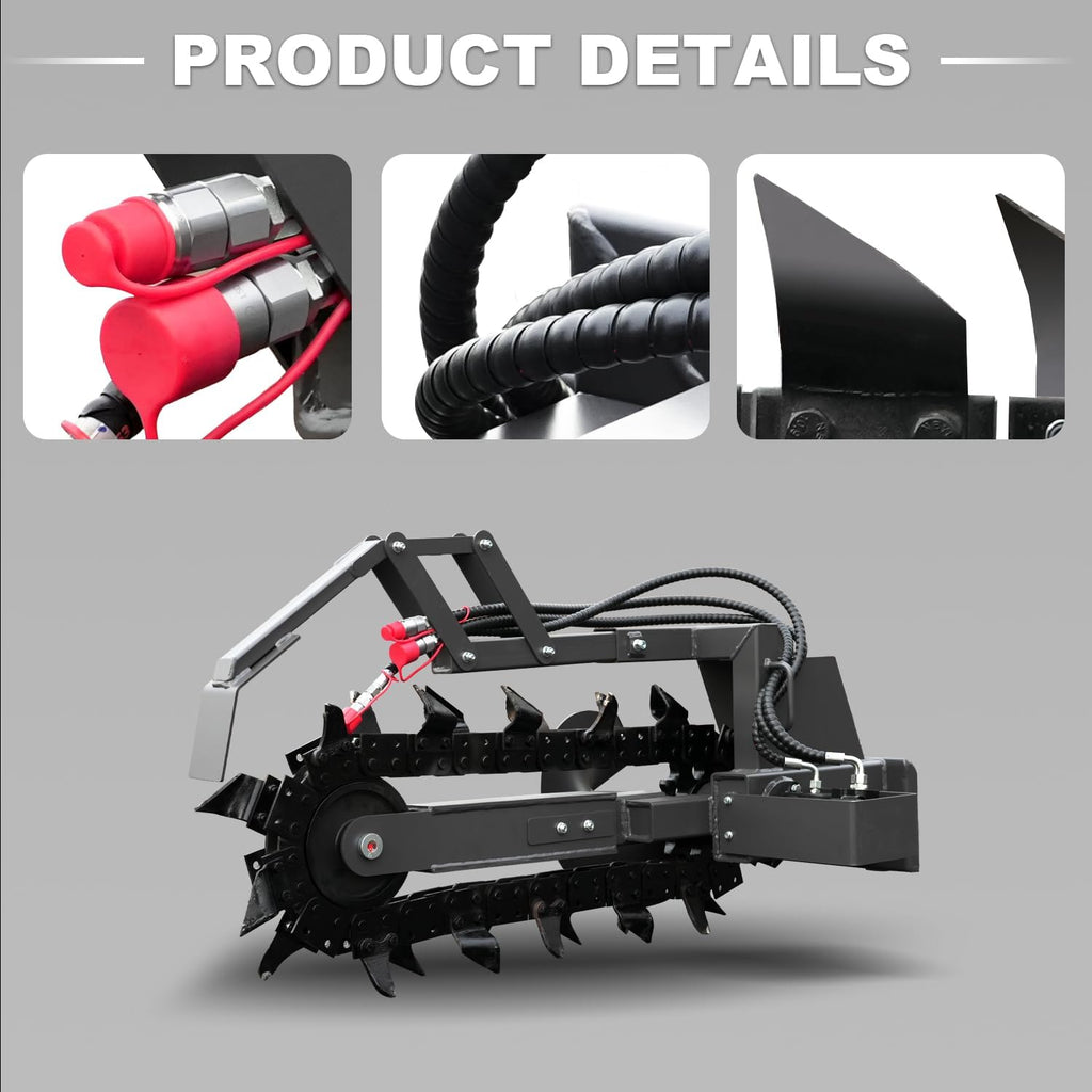 Mini Skid Steer Hydraulic Earth Trencher Attachment, 588mm Width | High Speed Chain Trencher Post Hole Pipeline