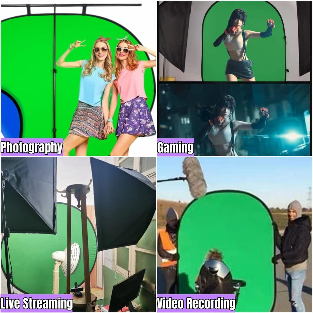 Blue Green Screen Backdrop Double Sided Collapsible Greenscreen Backdrop with Carrying Bag,Portable Pop Up Green