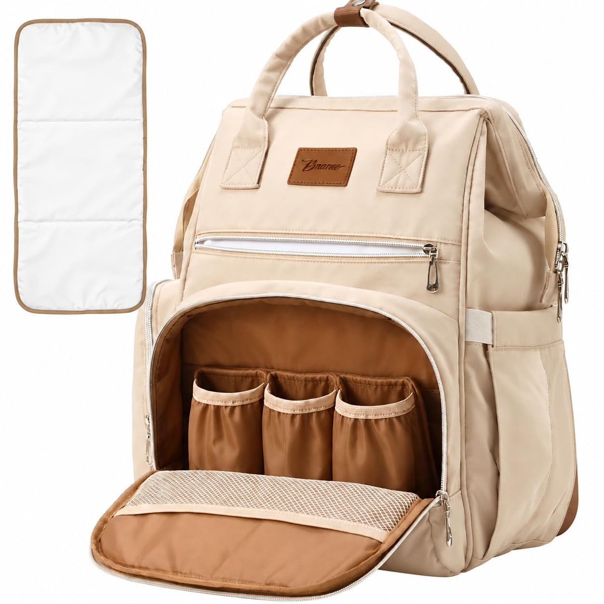 Diaper Bag Backpack with Wet/Dry Pocket, Changing Pad, 27L Beige