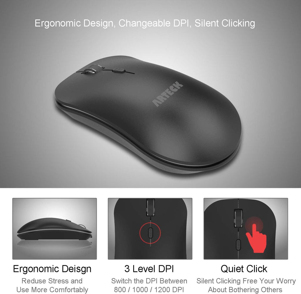 2.4G Wireless Keyboard and Mouse Combo Stainless Steel Ultra Slim Full Size Keyboard and Ergonomic Mice for Computer
