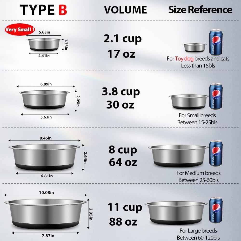 Stainless Steel Dog Bowls Set of 2, Anti Rust Metal & Non Slip Rubber Base, Heavy Duty Large Feeding Dishes, Food