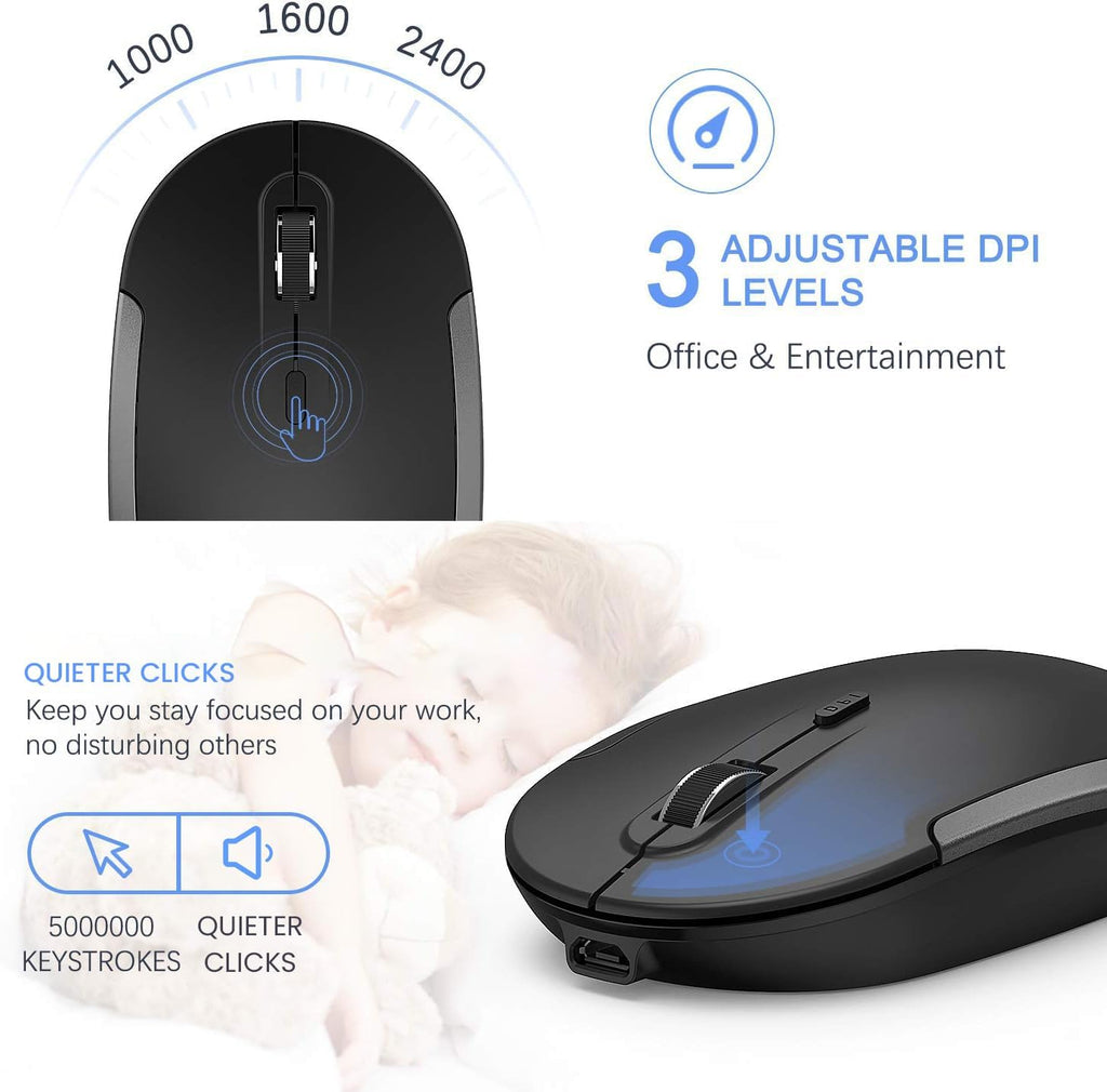 Wireless Keyboard and Mouse, Rechargeable Ultra Slim, Dark Gray | Quiet Full-Size Keyboard and Mouse Combo Set, for