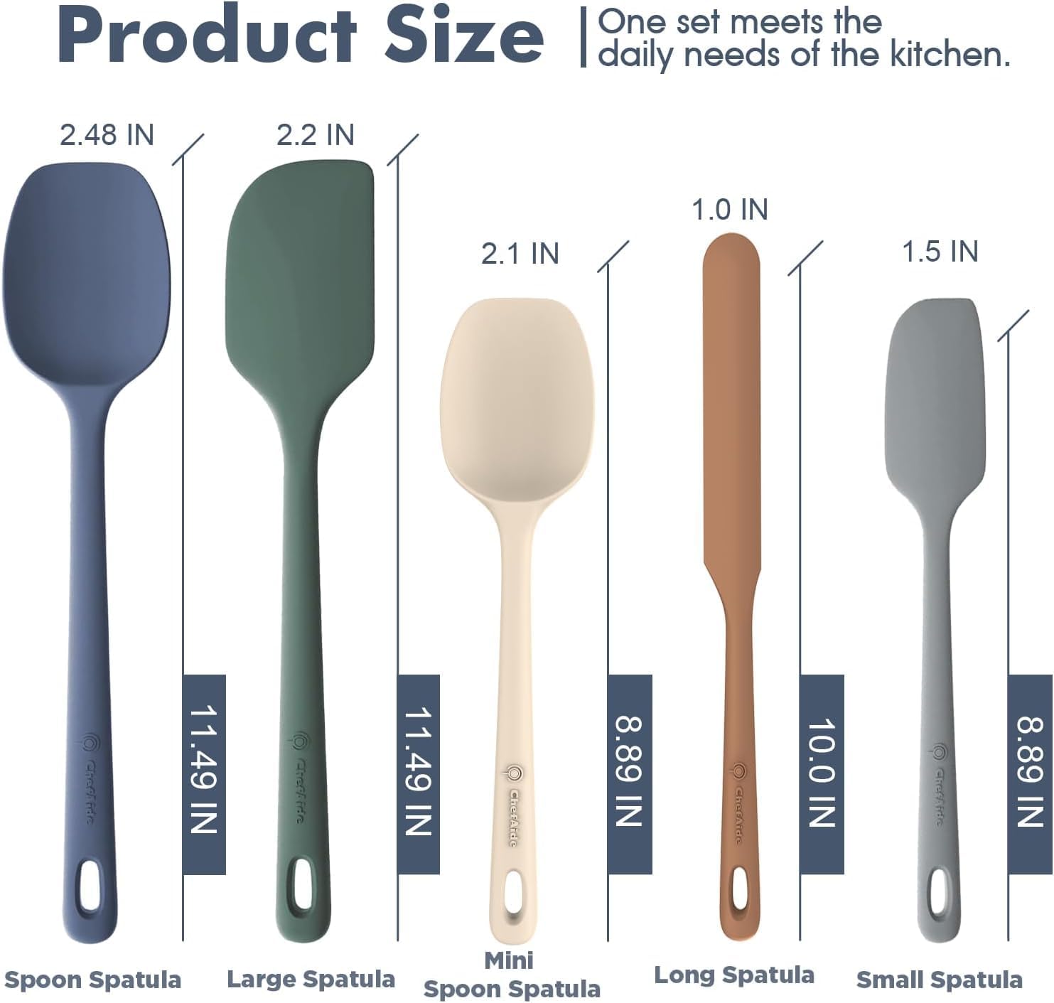 5 Pieces Silicone Spatula Set, Food Grade Rubber Spatula, Upgrade Strong Handle with Ergonomic Grip, Heat Resistant