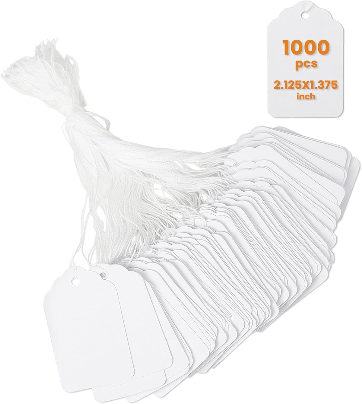 White Price Tags with String Attached 1000 PCS, 1.375 x 2.125 Inches