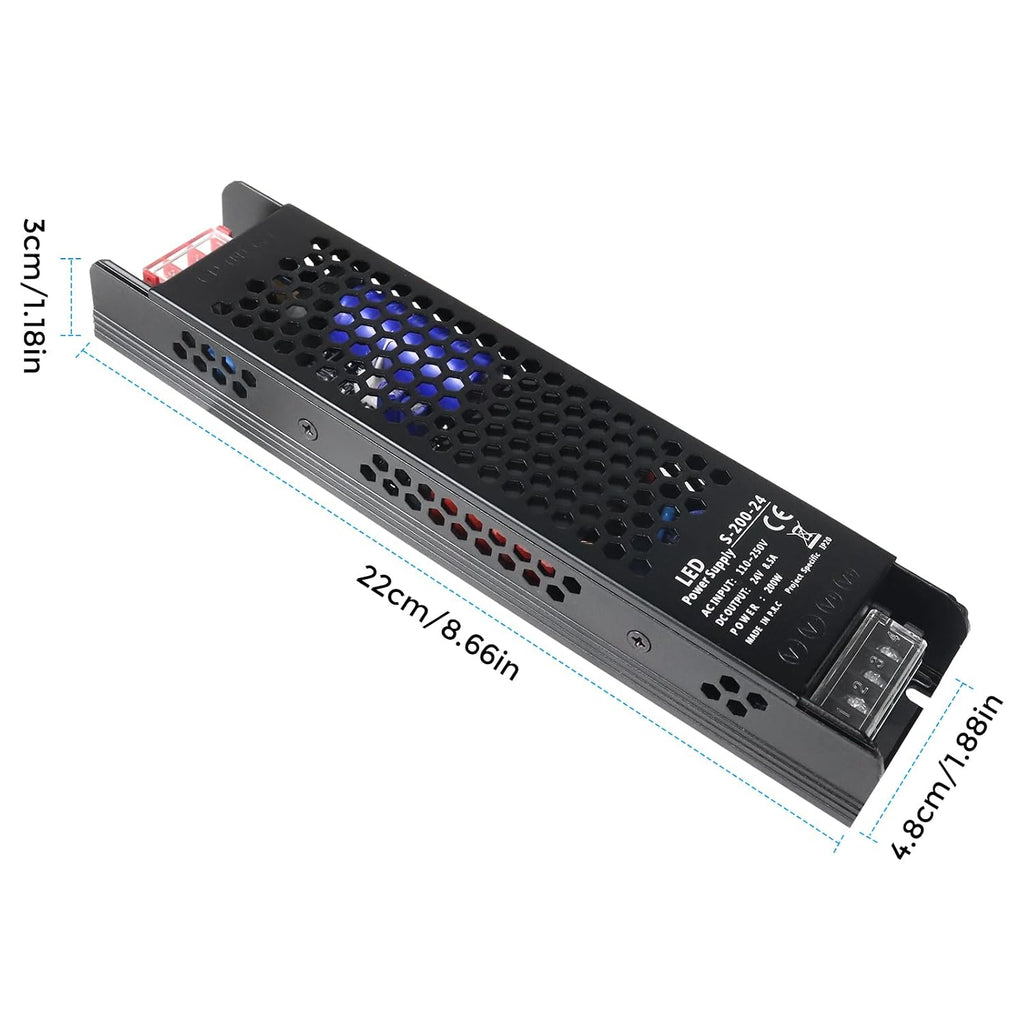 24V Power Supply, 8.5A 200W Universal Regulated Switching Power Supply Adapter, 110-250V AC to 24V DC Transformer, Converter, LED Driver for LED Strip Lights, Lighting Fixtures, Projects, Radio