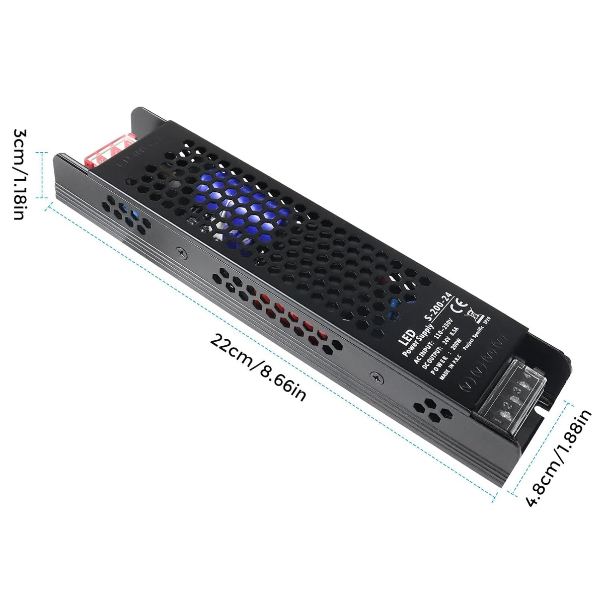 24V Power Supply, 8.5A 200W Universal Regulated Switching Power Supply Adapter, 110-250V AC to 24V DC Transformer, Converter, LED Driver for LED Strip Lights, Lighting Fixtures, Projects, Radio
