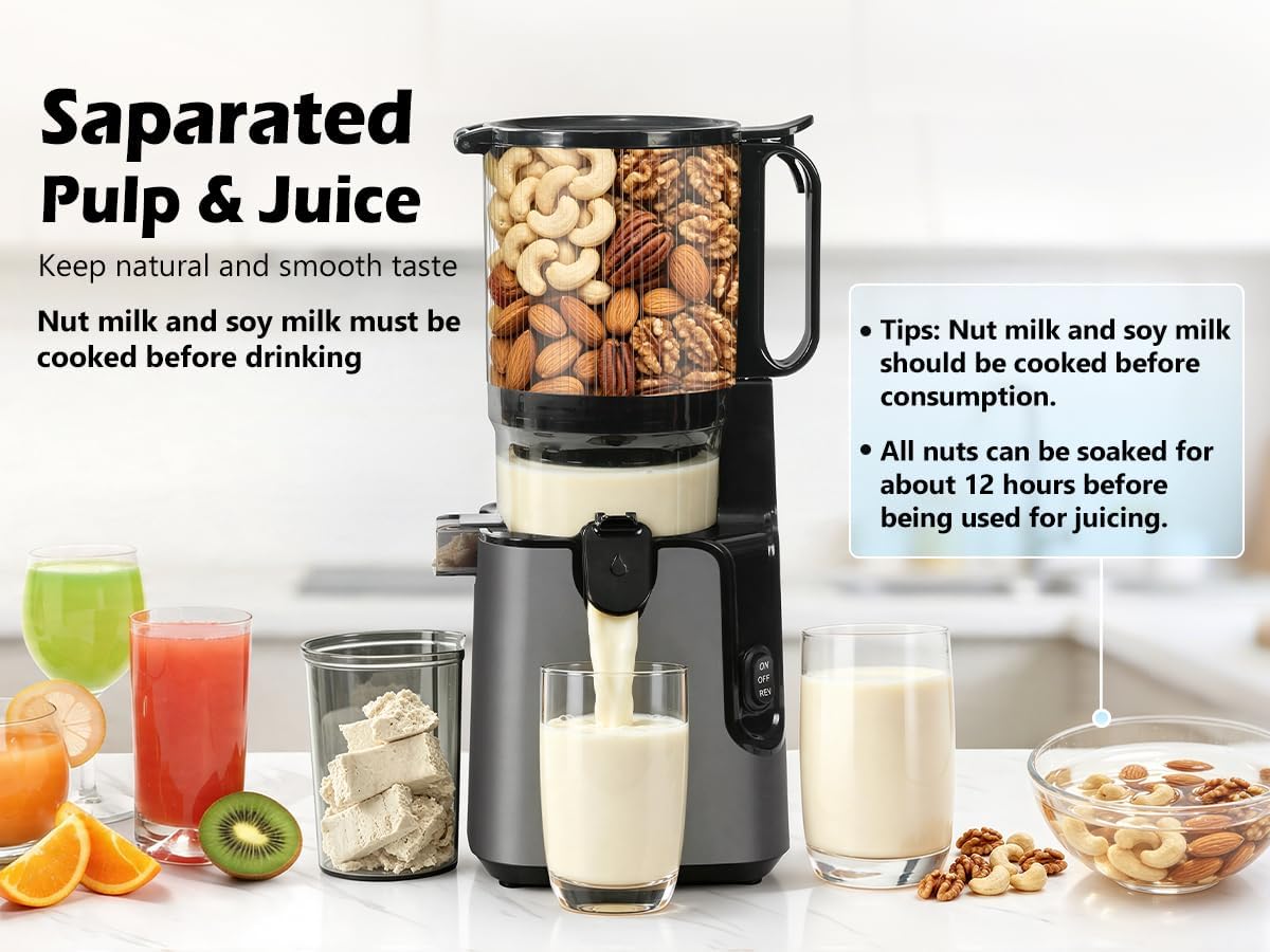 Juicer Machines with 5.8" Large Chute, 2-in-1 Cold Press Juicer for Whole Vegetables Fruits 400W, Masticating juicer
