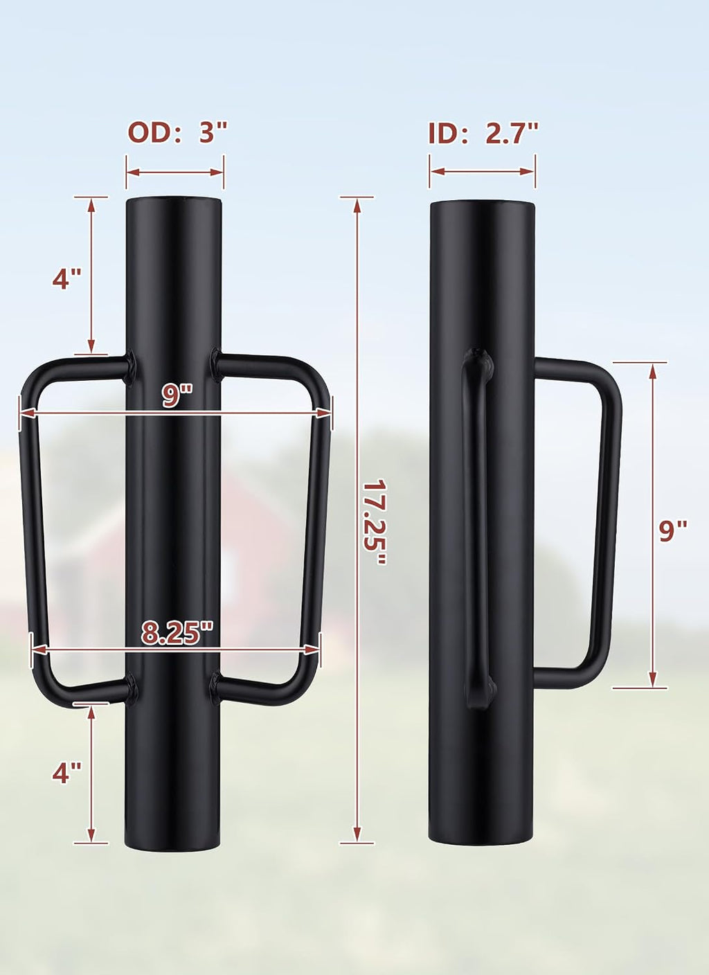 Fence Post Driver, Heavy Duty T Post Driver with Handles, Time Saving and Heavy Duty Black Pole Driver, Black, 12lb