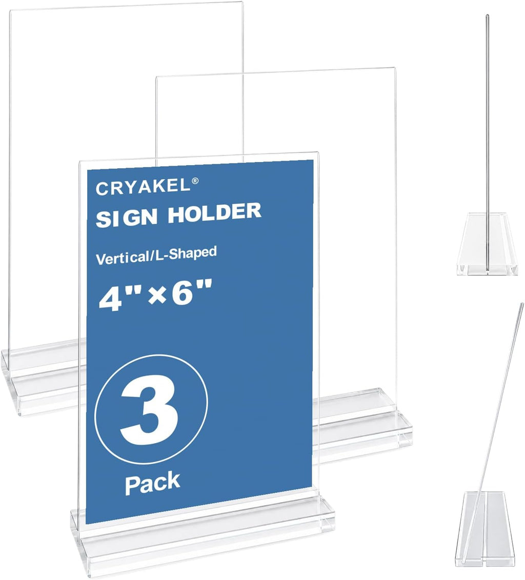4x6 Acrylic Sign Holder,3Pack | Dual-Slot (Vertical Double-Sided/15° Single-Sided), Double-Sided Protective Film